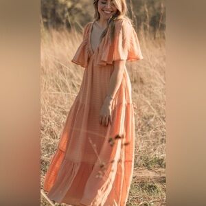 Lalavon Catalina’s Summer Maxi Dress Flutter Sleeves. size M bohemian